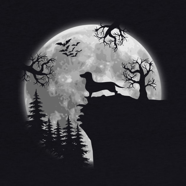 Dachshund and Halloween Moon by celestewilliey